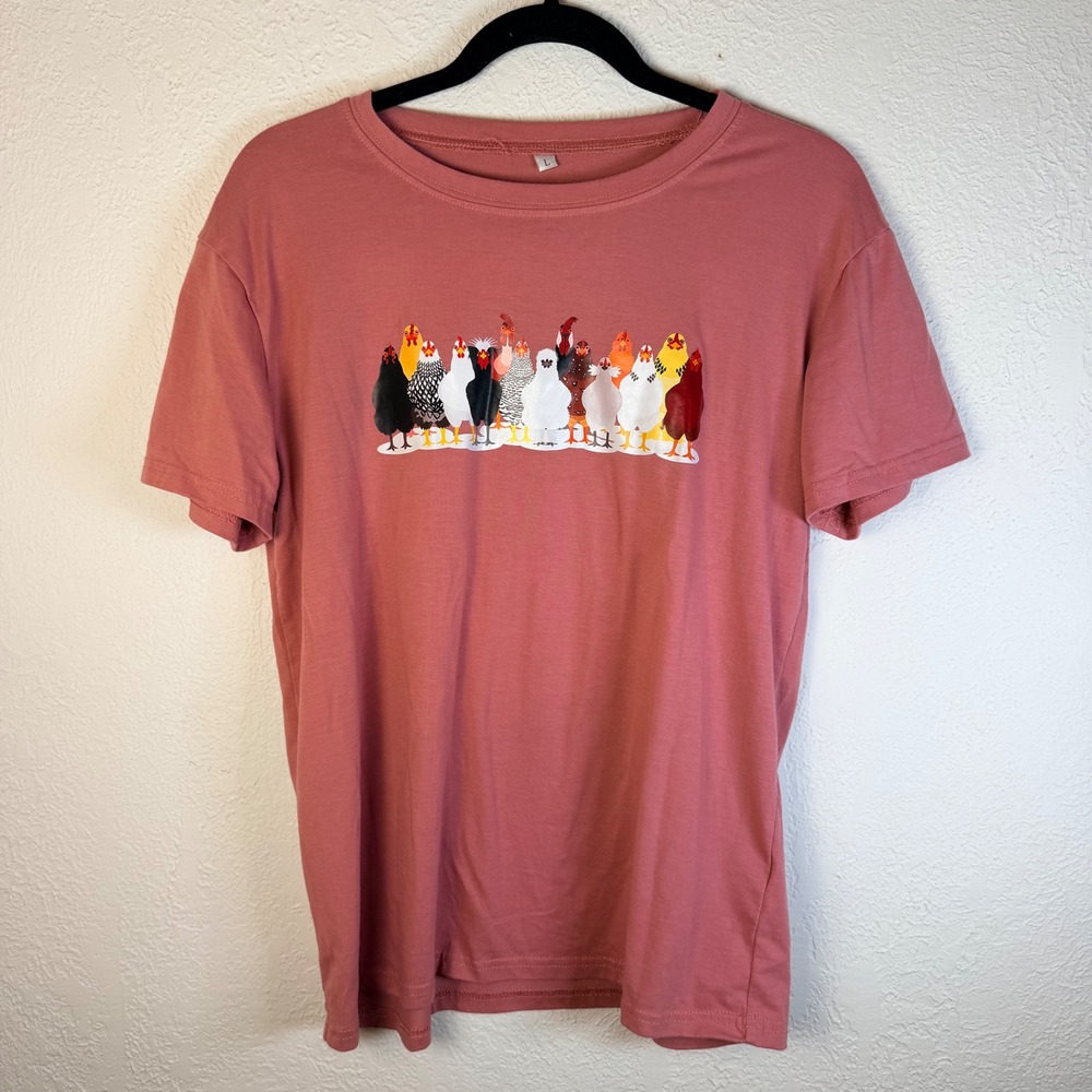 Womens L In My Chicken Mom Era Graphic T-Shirt Pink Country Funny Millennial